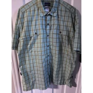 Vintage Patagonia Green Double Pocket Button Shirt Short Sleeve‎ Plaid Mens Sz L